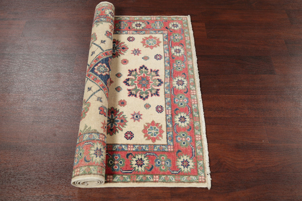 Kazak Oriental Traditional Hand Made Pakistani Area Rug, Beige, 4'10"x3'3