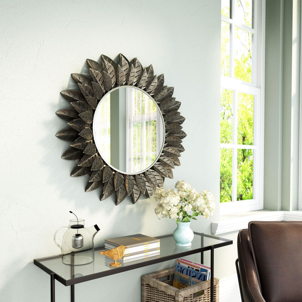 Frame Wall Mirror, Round, Aluminum, Metal, Black, Bedroom Living