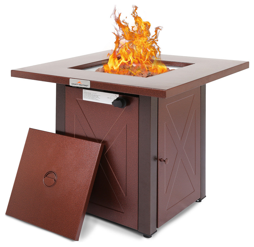 Legacy Heating 28" Square Fire Pit, Hammered Golden Finish