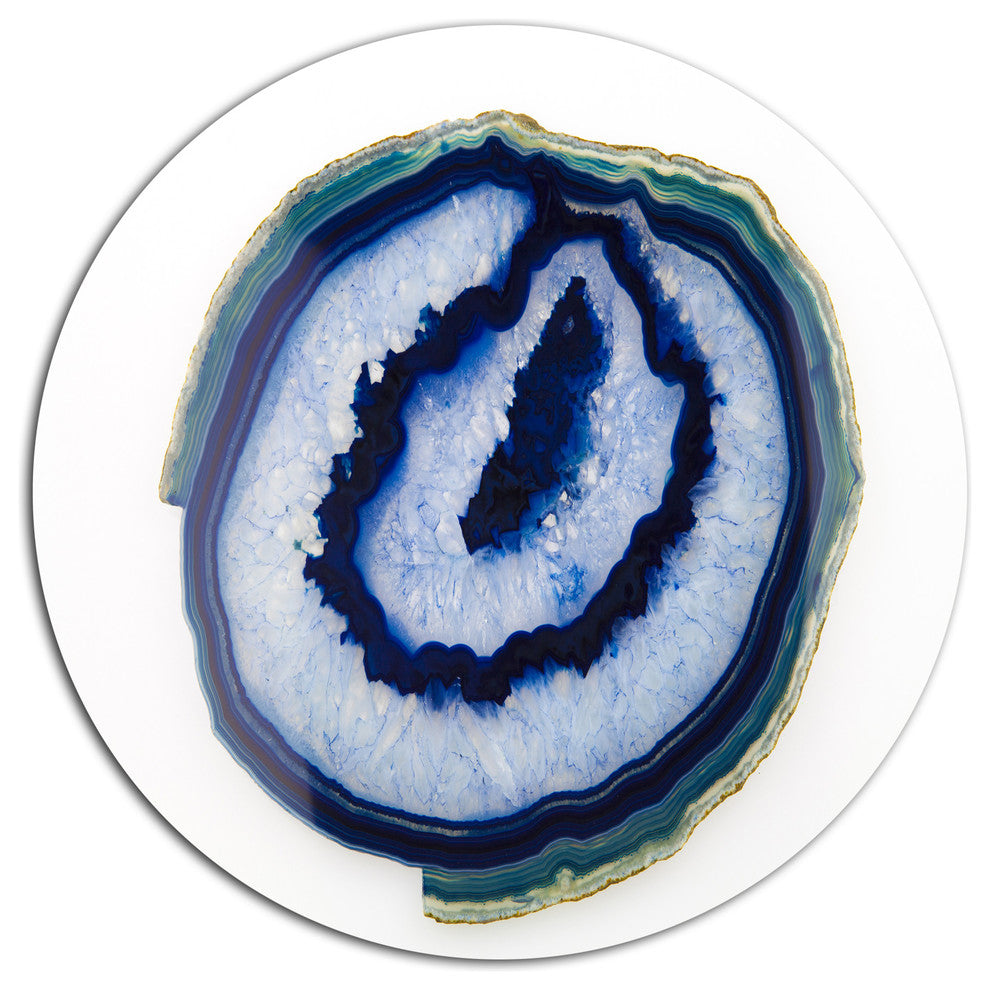 Slice Of Beautiful Blue Agate, Abstract Disc Metal Artwork, 23"