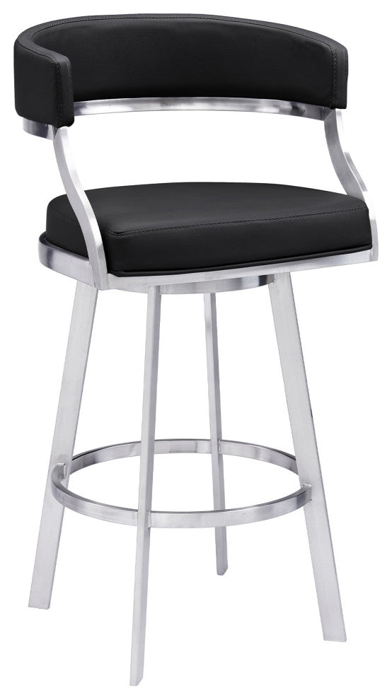 Saturn Contemporary 30" Bar Height Barstool in Brushed Stainless Steel Finish
