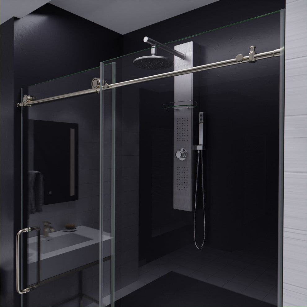 Lone Series 60" W x 76" H Frameless Sliding Shower Door, Brushed Nickel