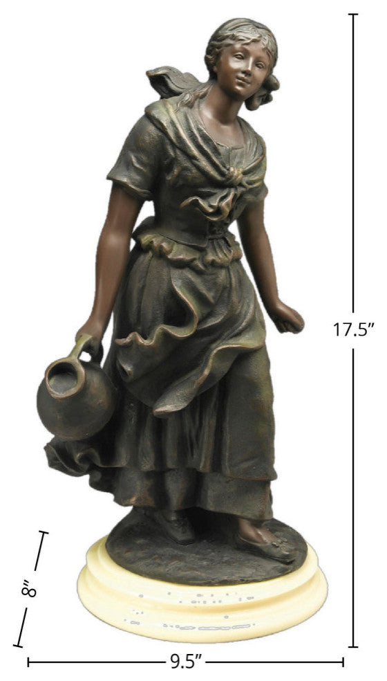 Resin Water Girl Figurine, Brown/Green