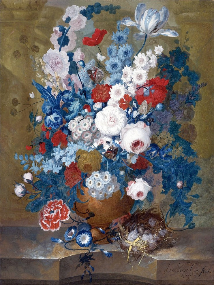 Tile Mural Flower Still Life With A Birds Nest Jan Van Os, 6"x8", Matte