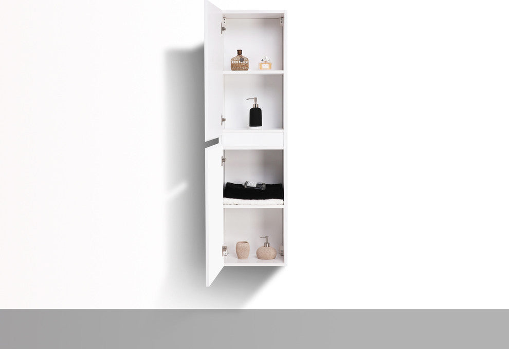 Mob Bathroom Linen Cabinet With 2 Storage Areas, White