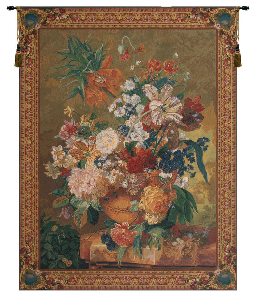 Terracotta Floral Bouquet Gold Belgian Wall Tapestry