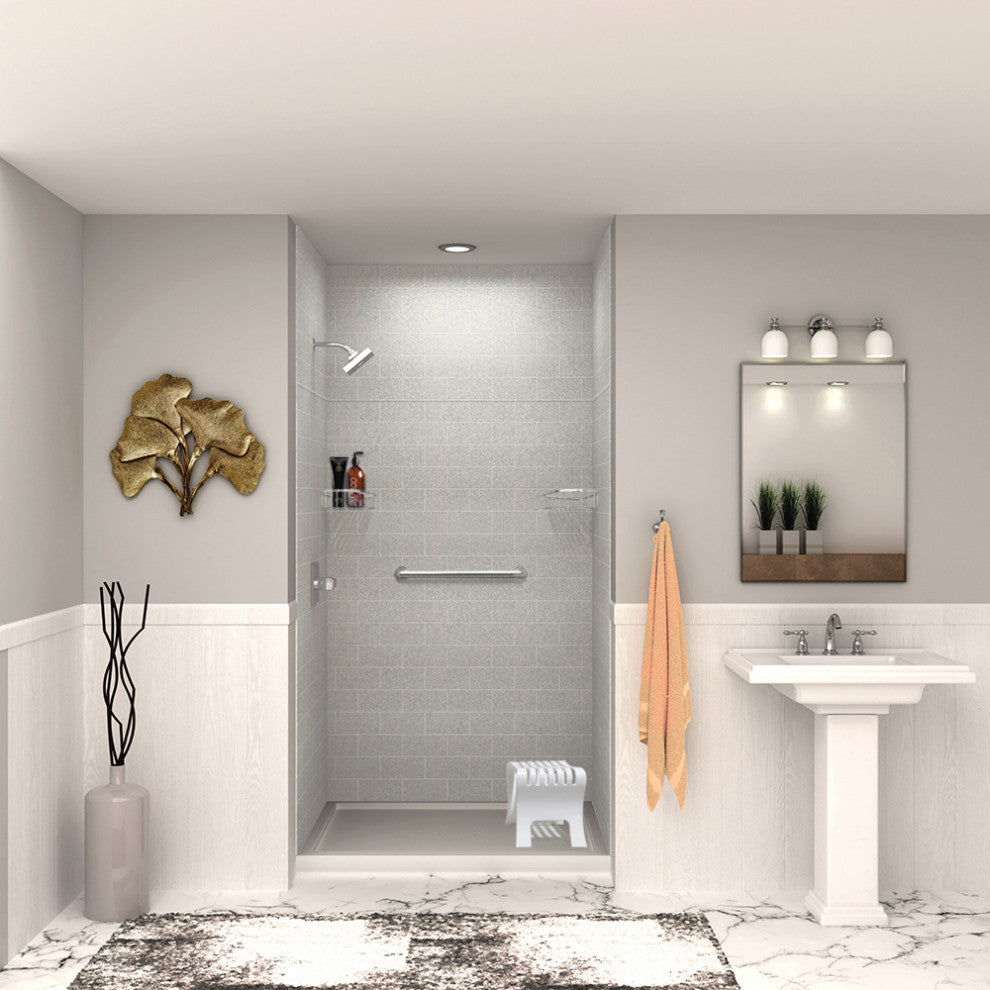 Transolid SaraMar 48"x36"x96" 6-Piece Shower Wall Kit with Extension, Grey Beach