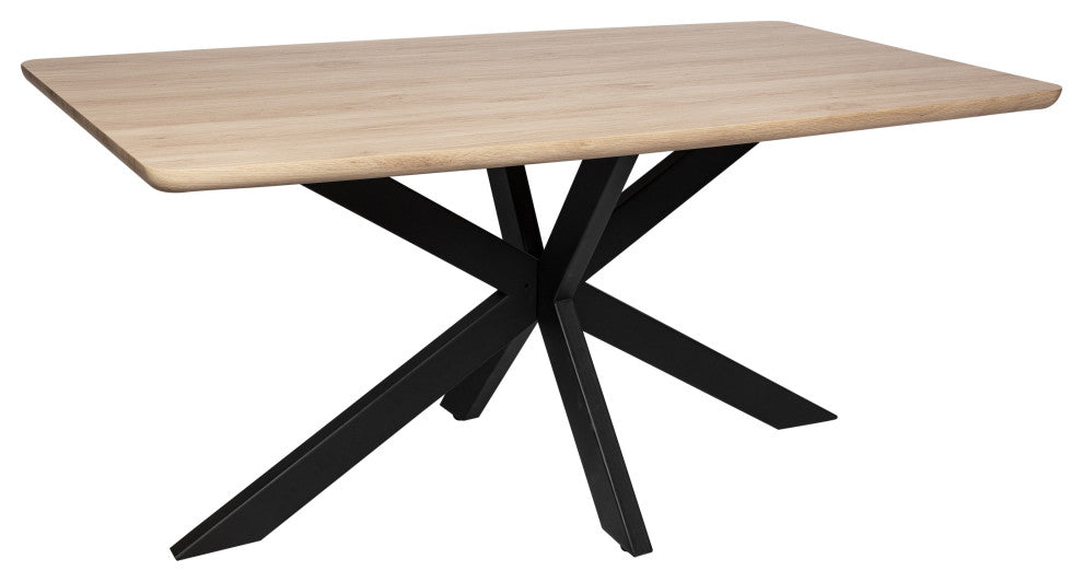 Ravenna 63" MDF Dining Table With X-Cross Geometric Metal Base, Maple