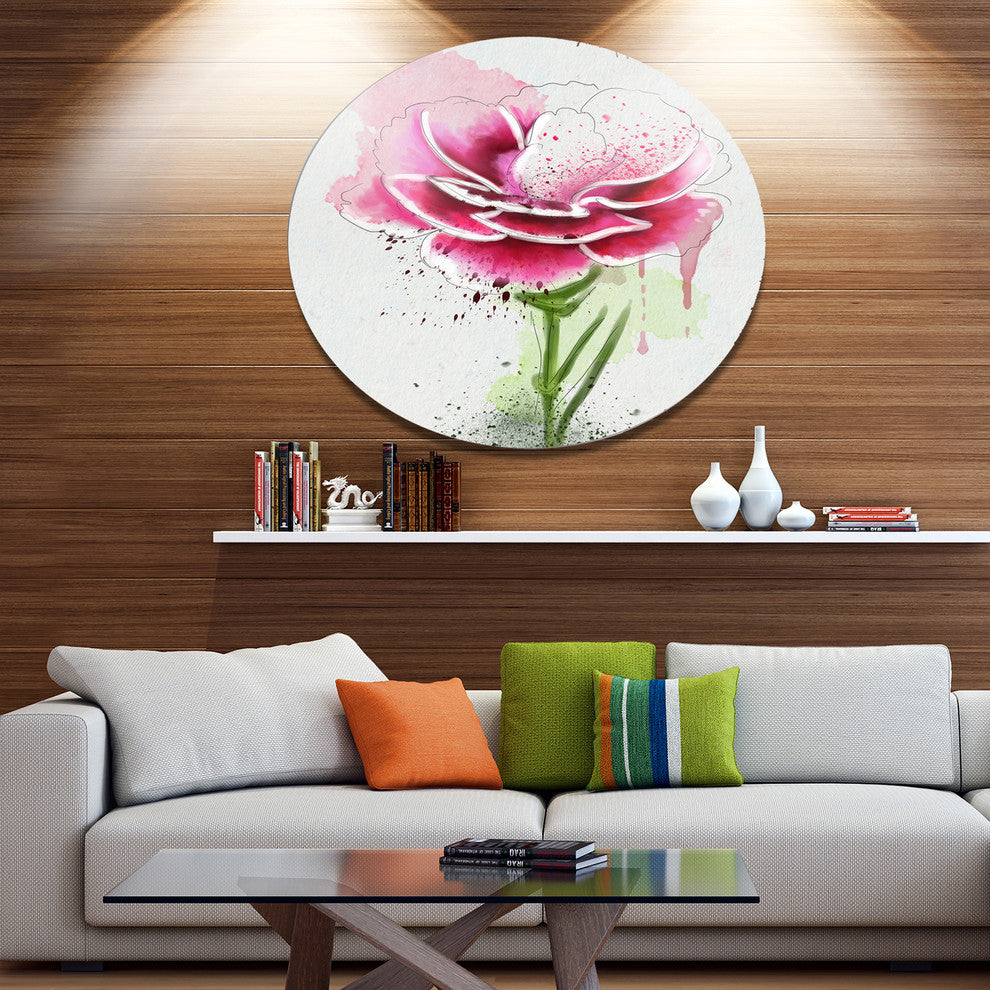 Pink Hand-Drawn Watercolor Flower, Floral Round Metal Wall Art, 36"