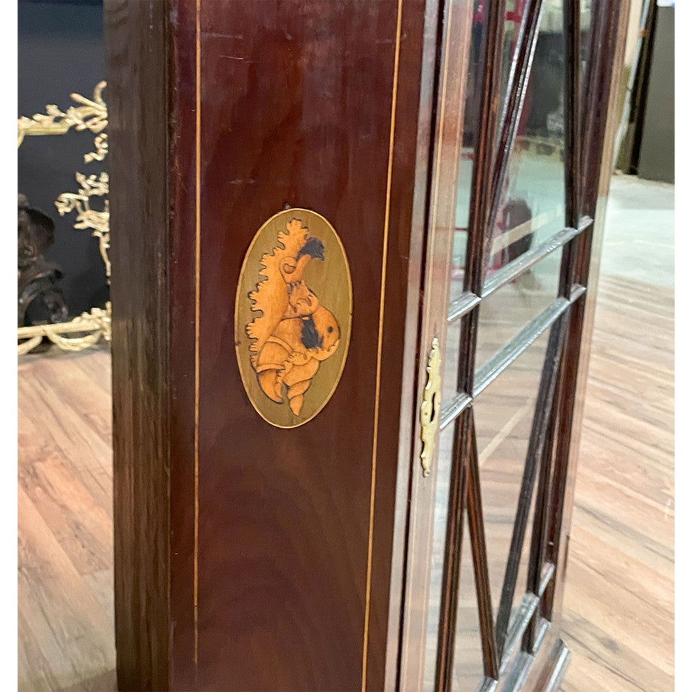 NVIN0352 Antique Inlaid Hanging Mahogany Corner Cabinet
