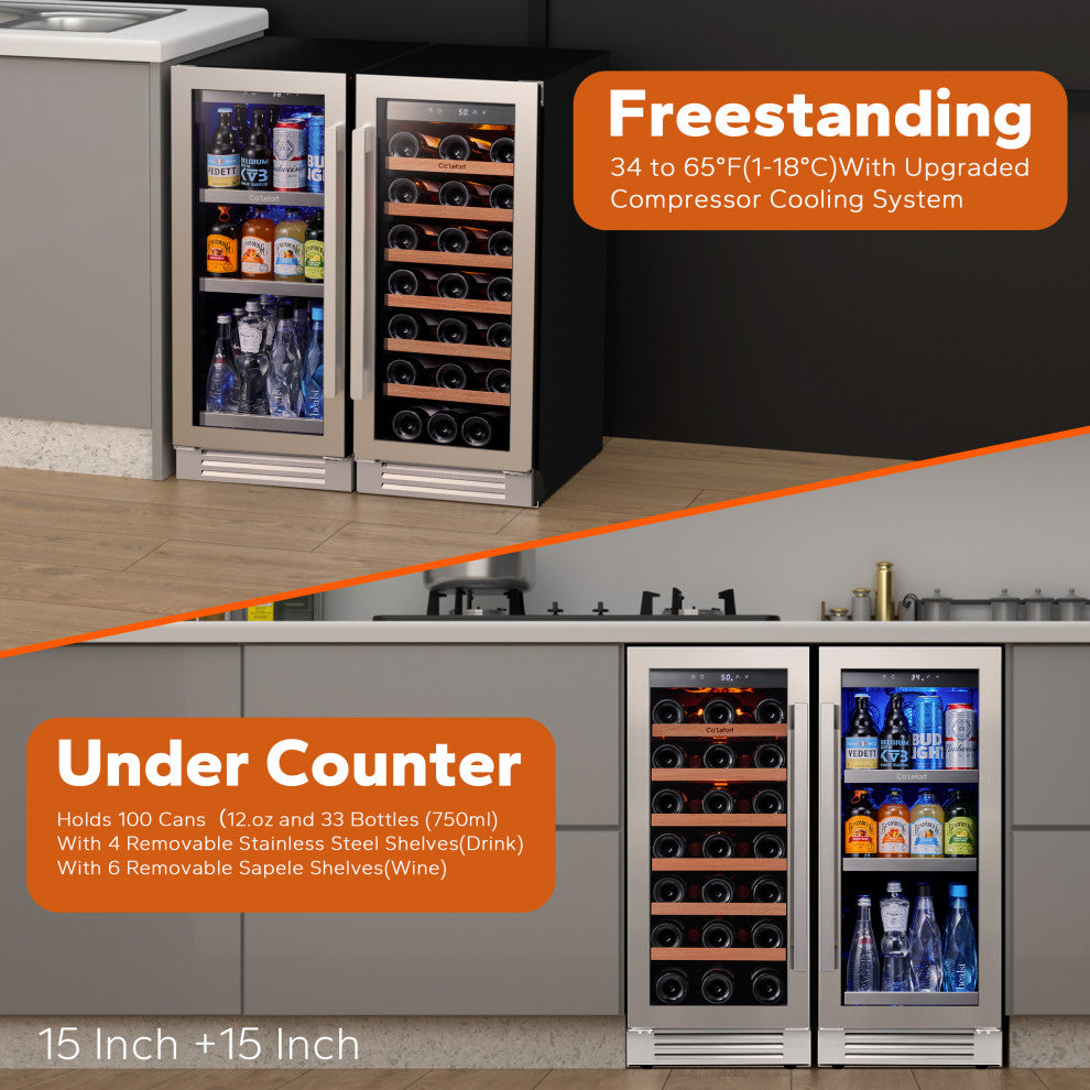 Ca''Lefort 30" Wine and Beverage Refrigerator Combo Bulit in & FreeStanding