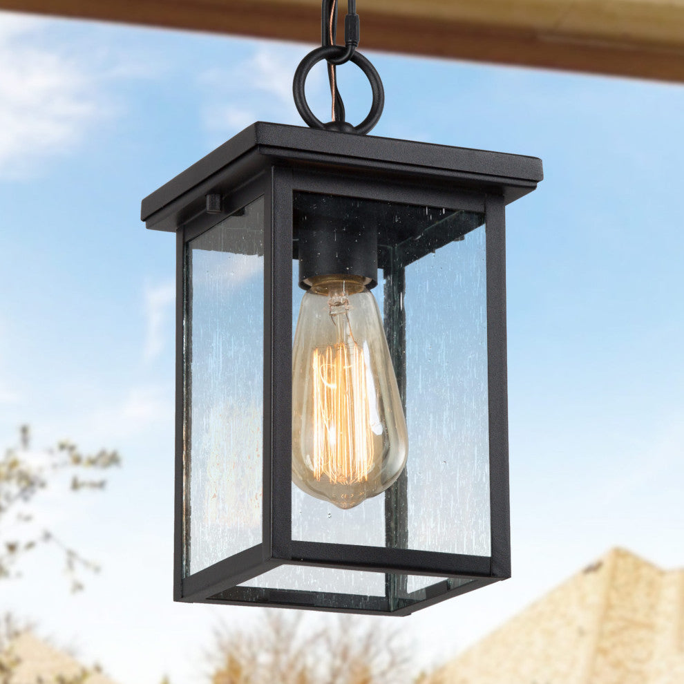 LNC Transitional 1-Light Black Square Outdoor Lighting, Single Pendant