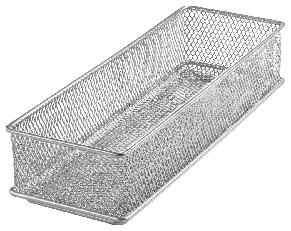 Silver Mesh Drawer Office Desktop Organizer Basket