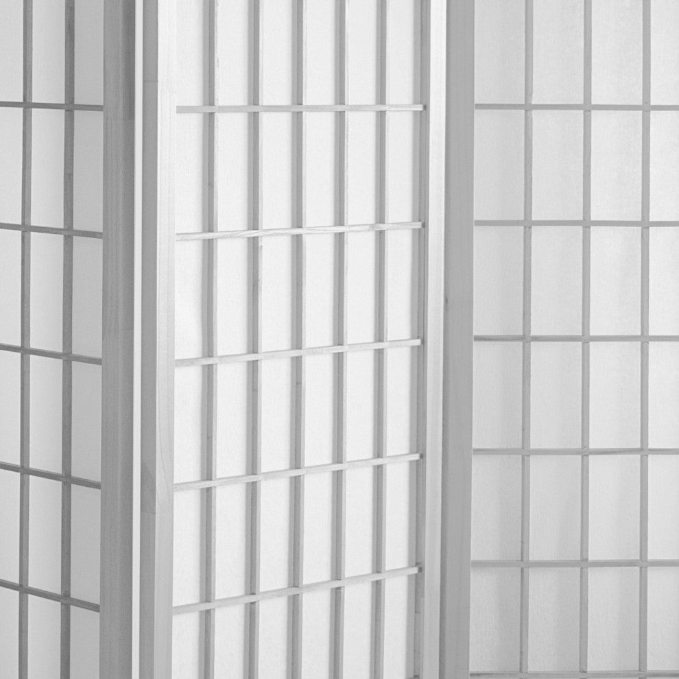 Classic Shoji Screen with 8 Hinged Panels and Translucent Rice Paper Inserts, White