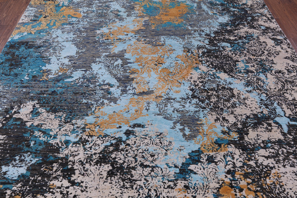 7' 11" X 9' 10" Modern Hand Knotted Wool & Silk Rug - Q13508