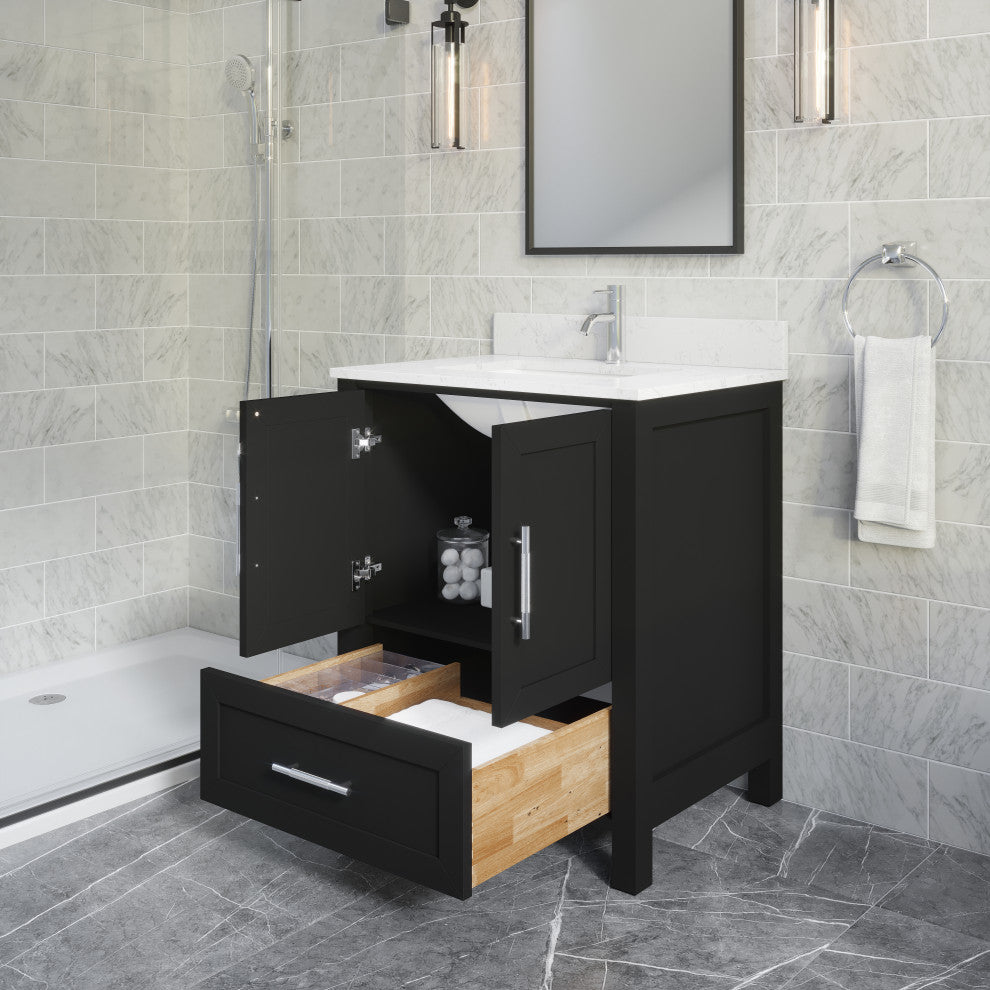Boulder 30" Single Bathroom Vanity, Espresso With Engineered Stone Top
