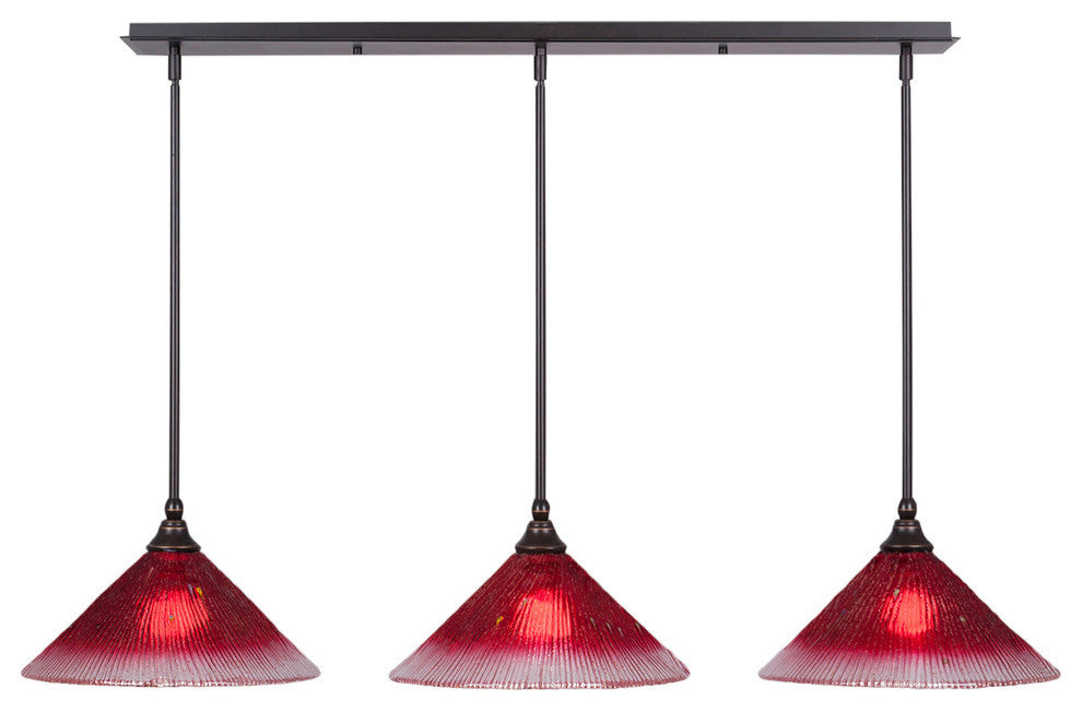 Stem 3-Light Pendalier with Hang Straight Swivel, Dark Granite/Raspberry Crystal