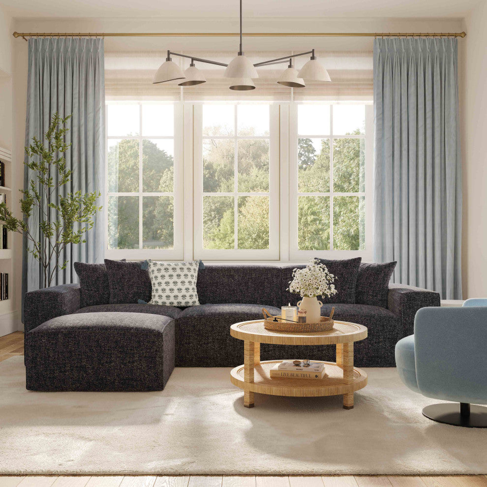 Mindy Chenille Basketweave Modular Sectional, Charcoal
