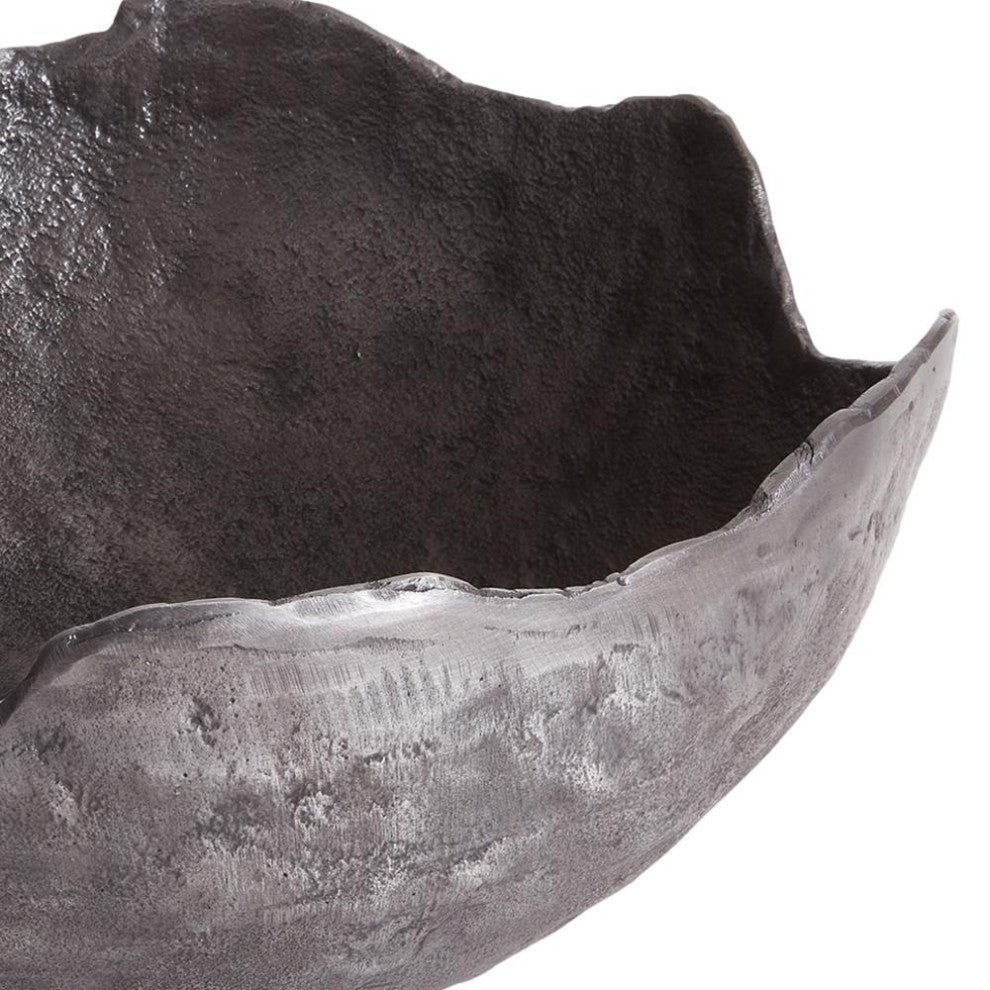Large 16 in Free Form Dark Gray Decorative Bowl Organic Shape Modern Metal Round