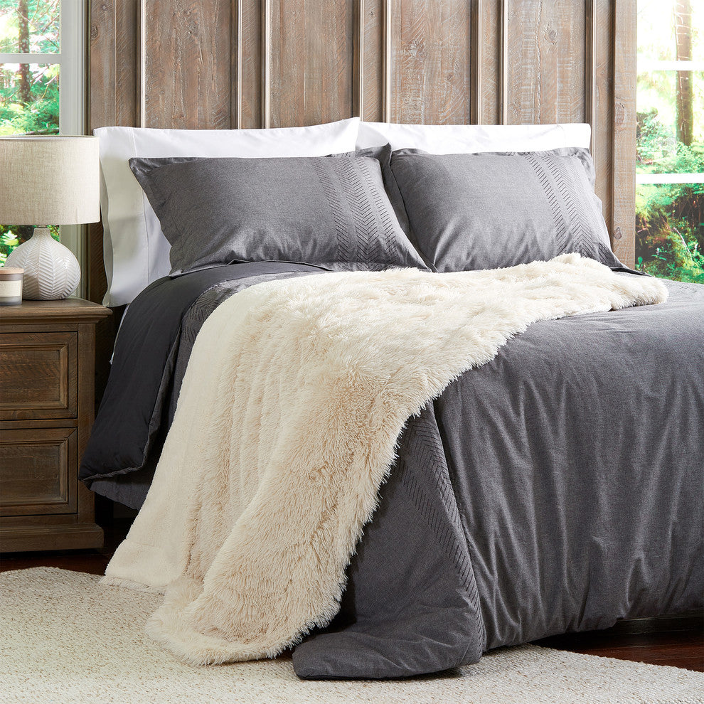 LHC Faux Rabbit Fur Throw Blanket,  White