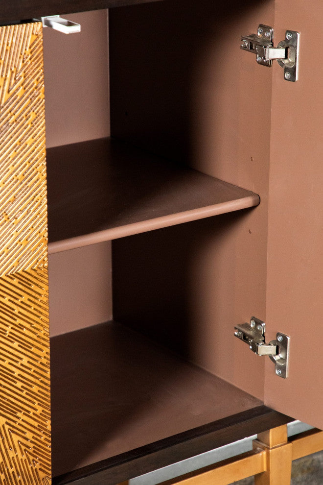 Sunburst 4-Door Accent Cabinet, Brown And Antique Gold