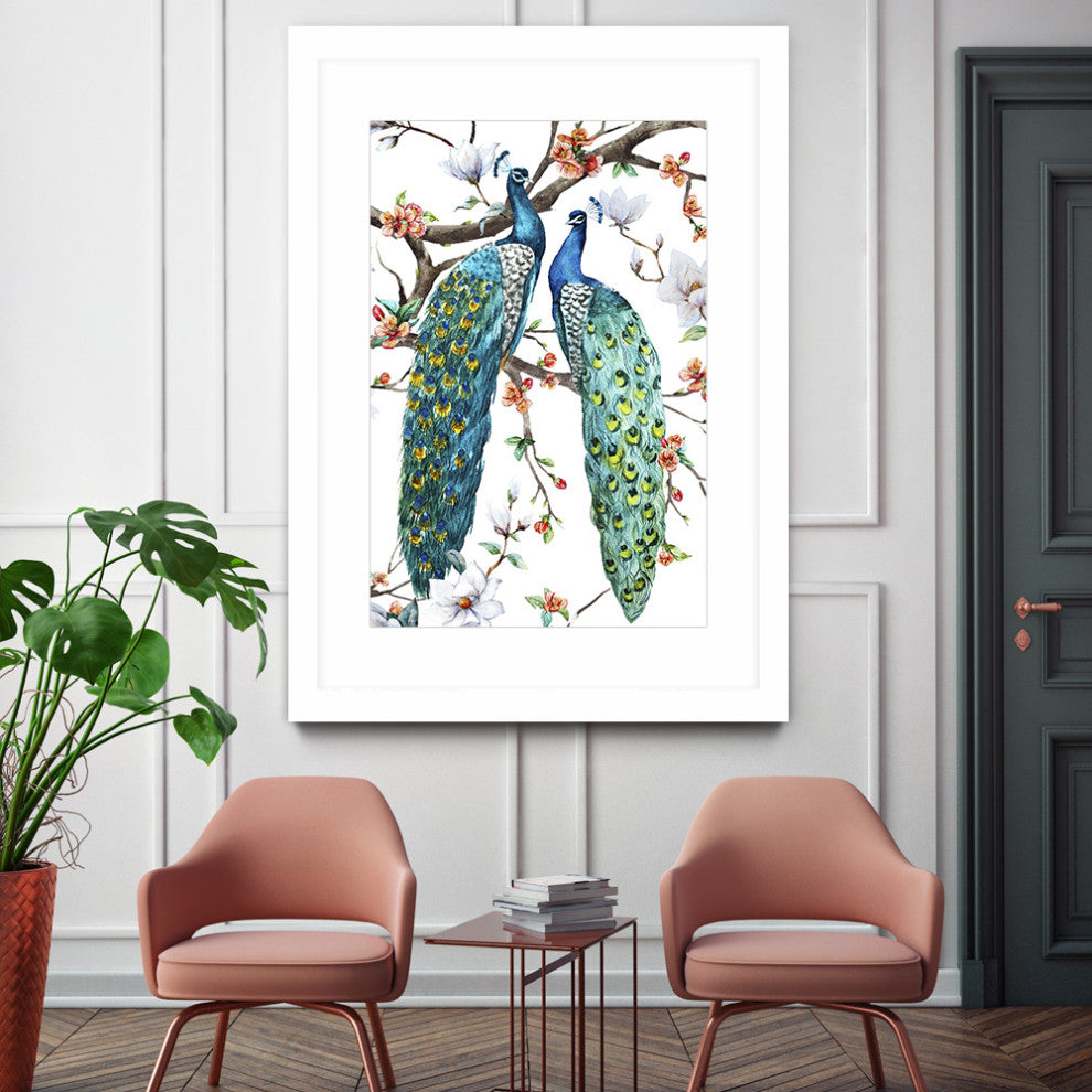 "Paradis Birds I" Matted and Framed, 52"x36"