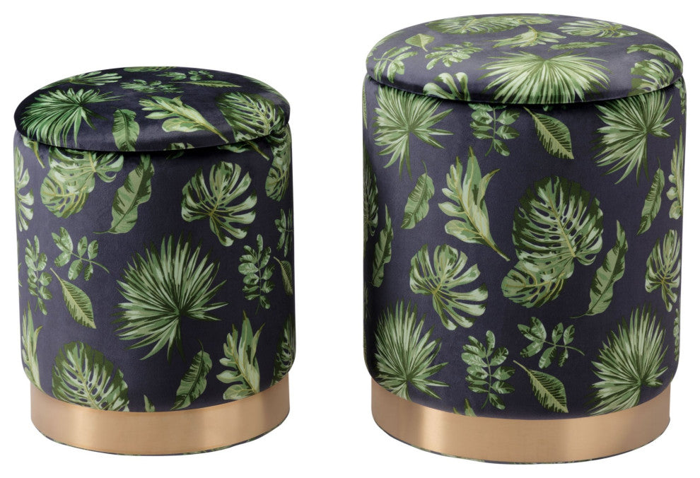 Storage Stool, Fabric, Wood, Green, Gold, Lounge Cafe Lobby Hospitality