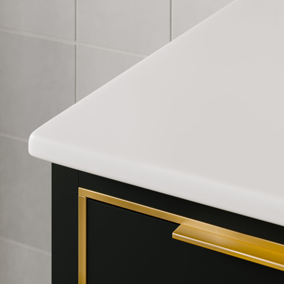 Bradford Bath Vanity, Black Matte, 48", Satin Brass Hardware, Single Sink, Freestanding