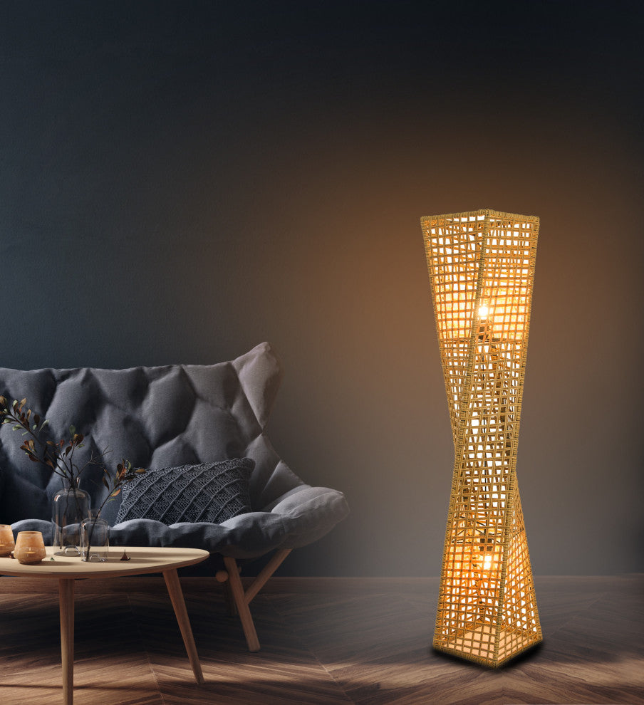 Phuket 51" 2-Light Handcrafted Rattan Floor Lamp, Natural