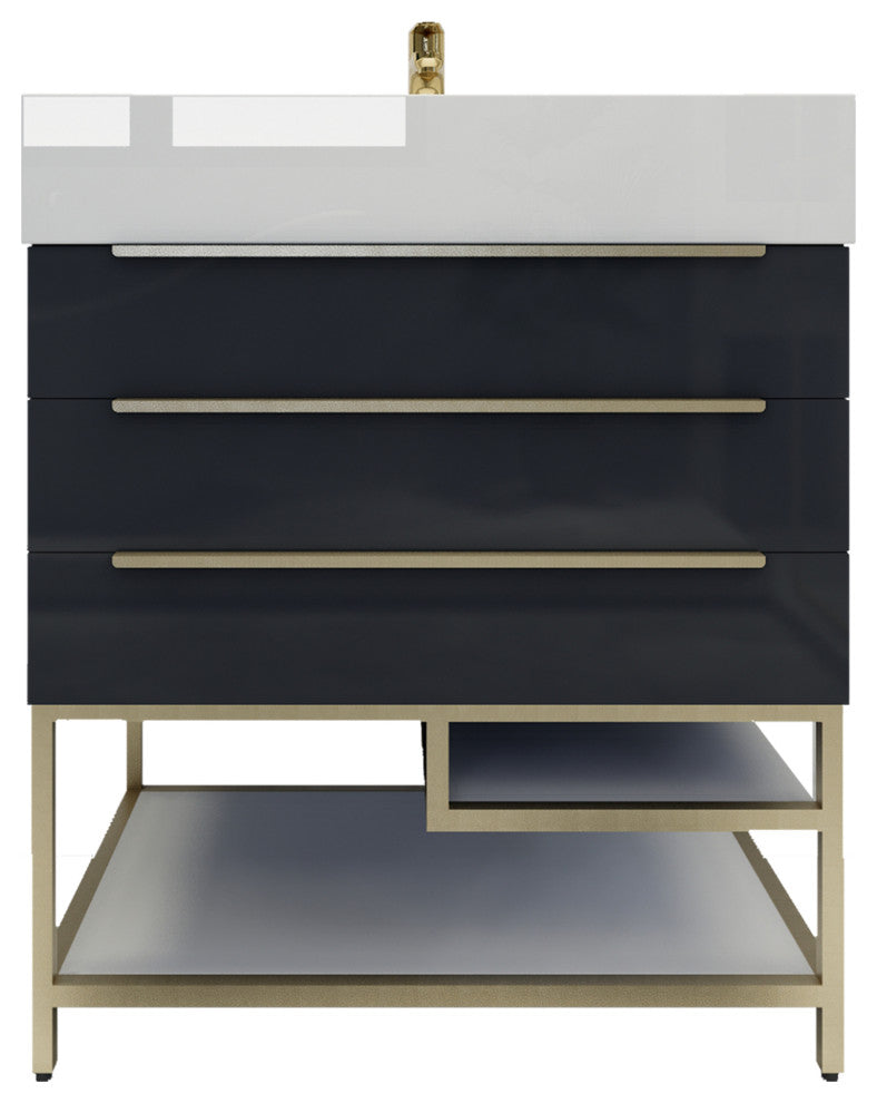 Madison 30" Freestanding Vanity with Reinforced Acrylic Sink, Dark Glossy Gray