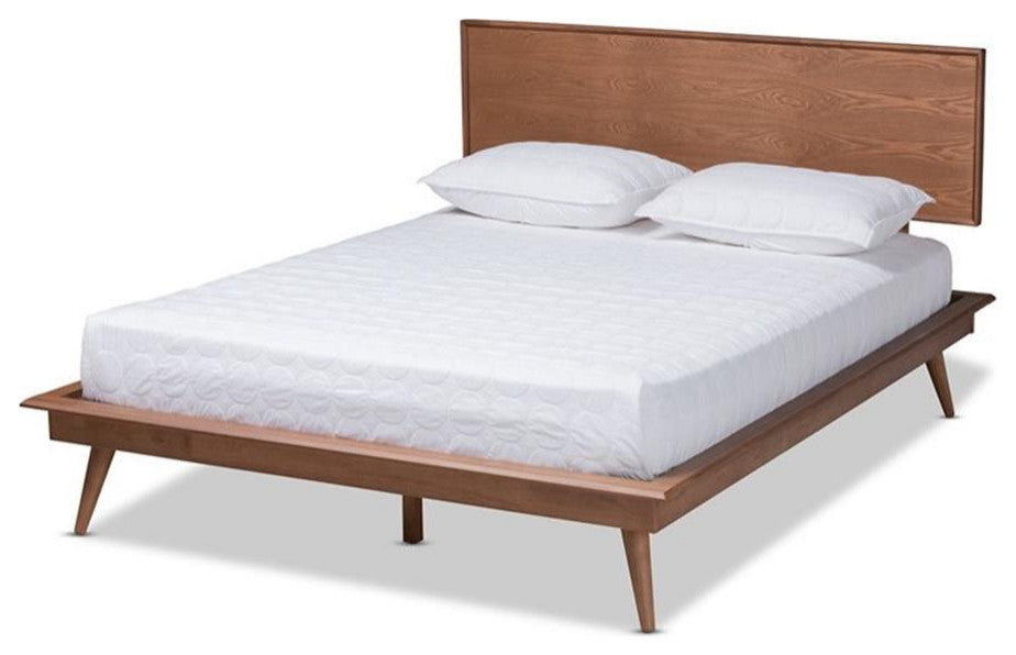Karine Mid-Century Modern Walnut Browned Wood Full Size Platform Bed