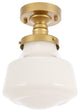 Brass Finish And Frosted White Glass 1-Light Flush Mount