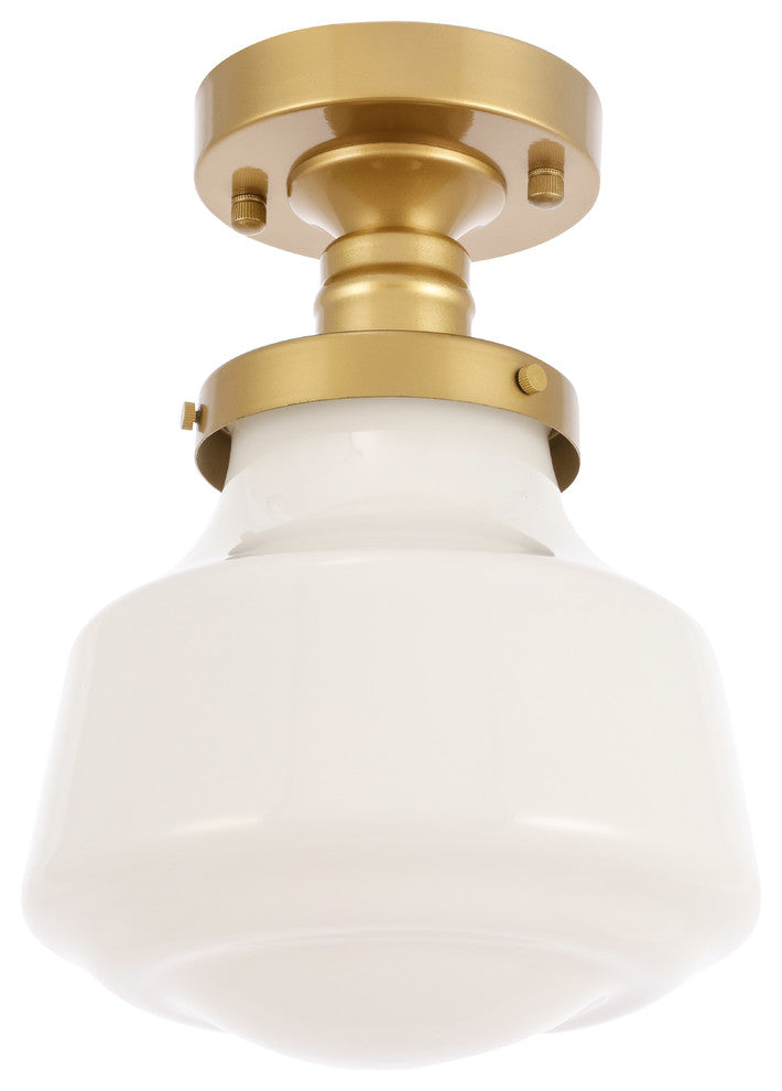 Brass Finish And Frosted White Glass 1-Light Flush Mount
