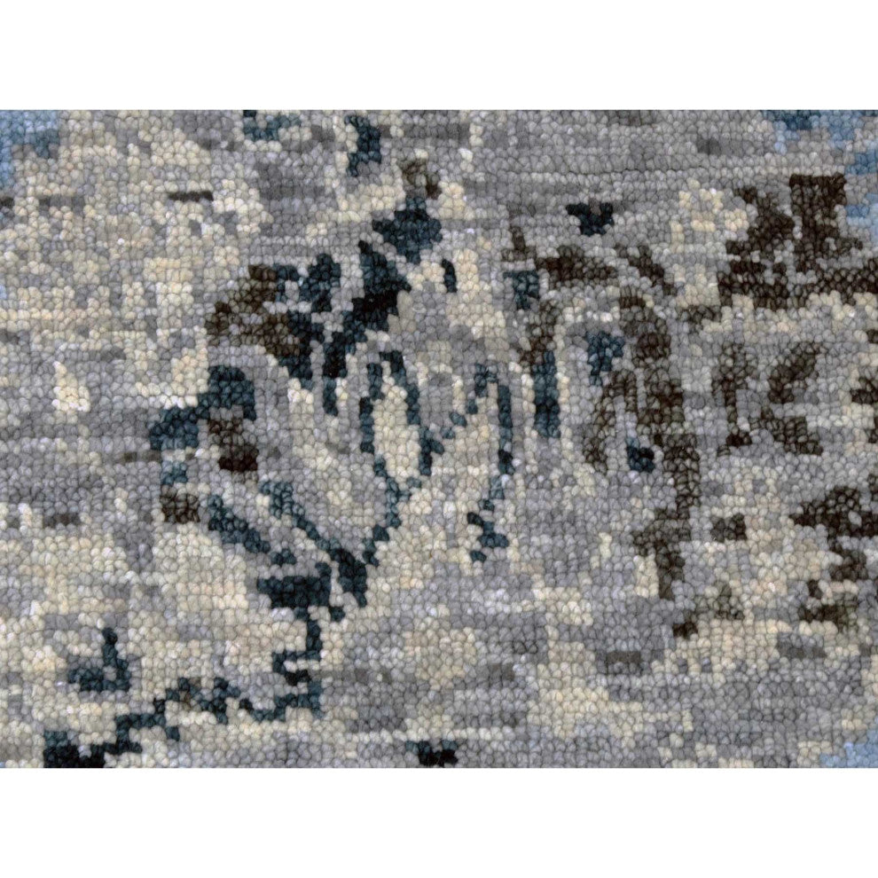 Ash Gray Modern Tabriz Design Pure Wool Hand Knotted Oriental Rug, 9'2"x12'4"