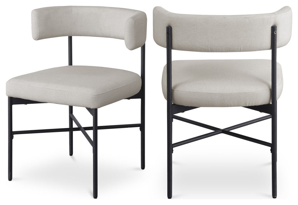 Rivage Durable Linen Textured Fabric Dining Chair, Set of 2, Beige, Matte Black Finish