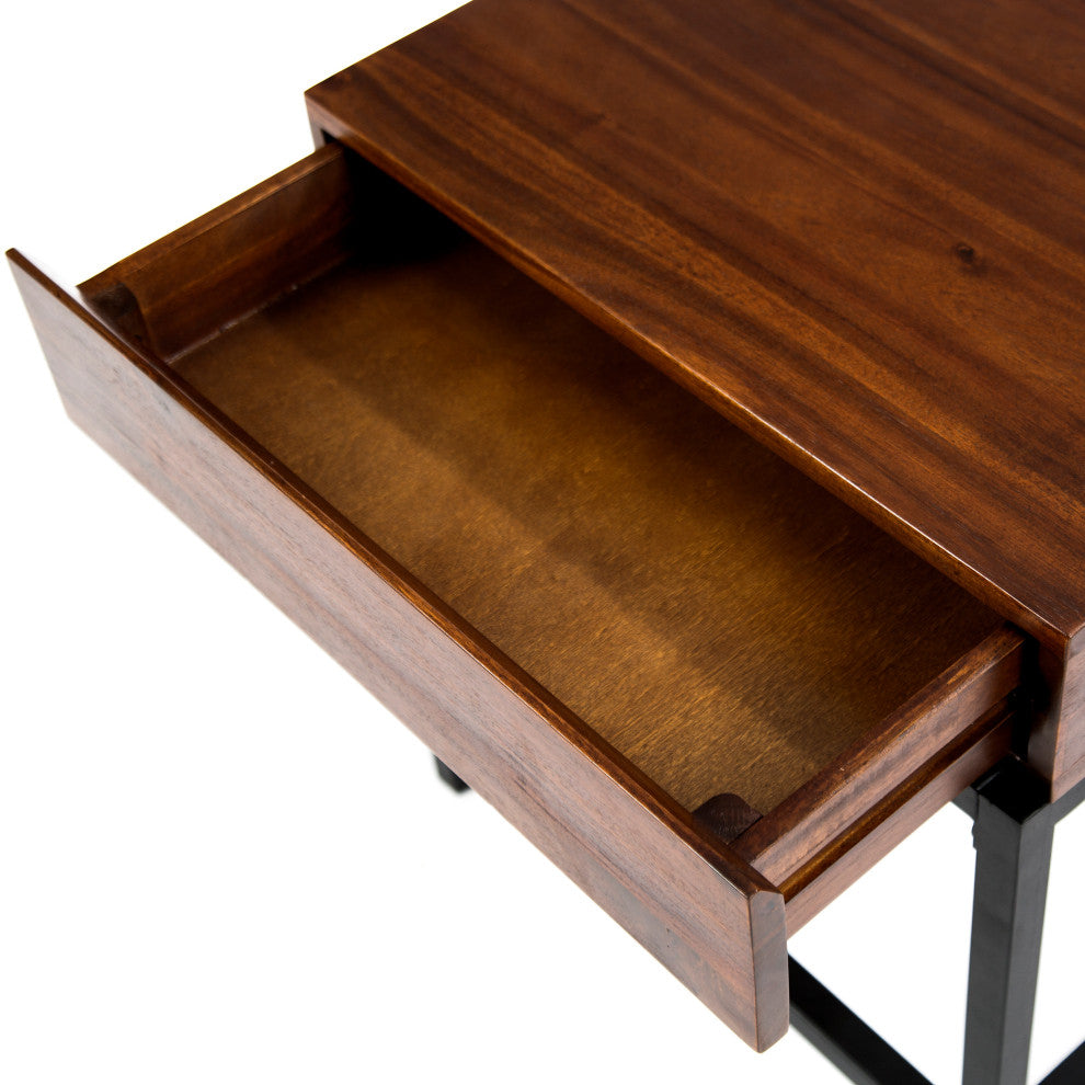GDF Studio Elrod Industrial Dark Oak Acacia Wood Storage Side Table