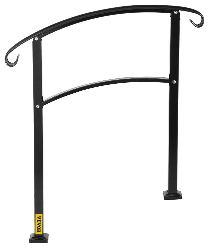 Wrought Iron Handrail Outdoor Stair Rail with Installation Kit, Black, Fit 3 Steps