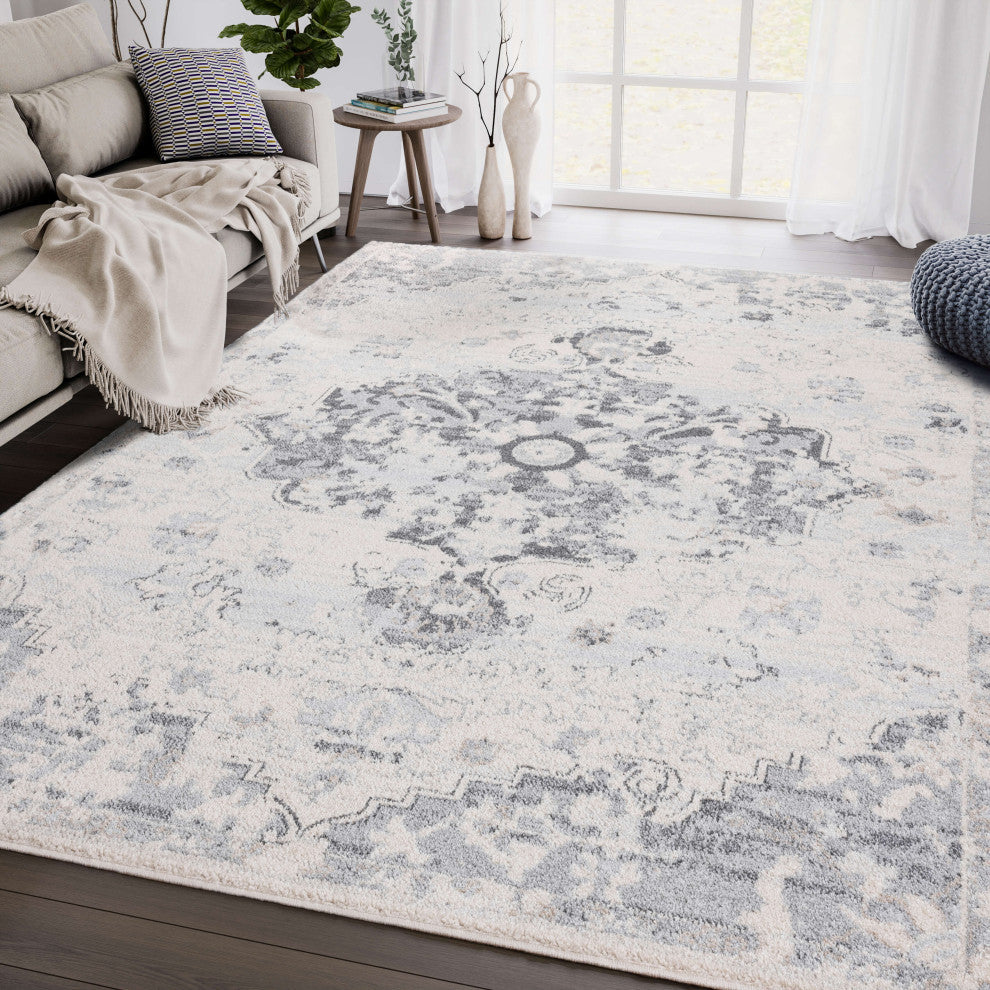 Abani Quartz QRZ190A Grey Vintage Medallion Area rug