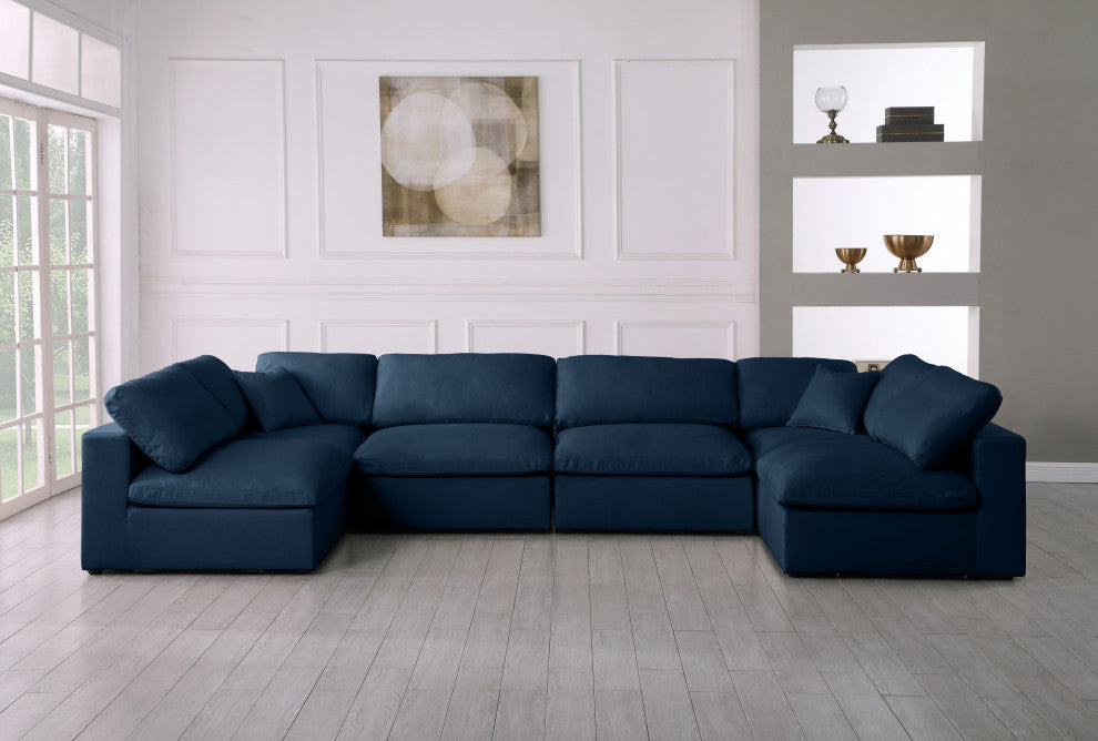 Plush Velvet / Down Standard Comfort 6-Piece U-Shaped Modular Sectional, Navy