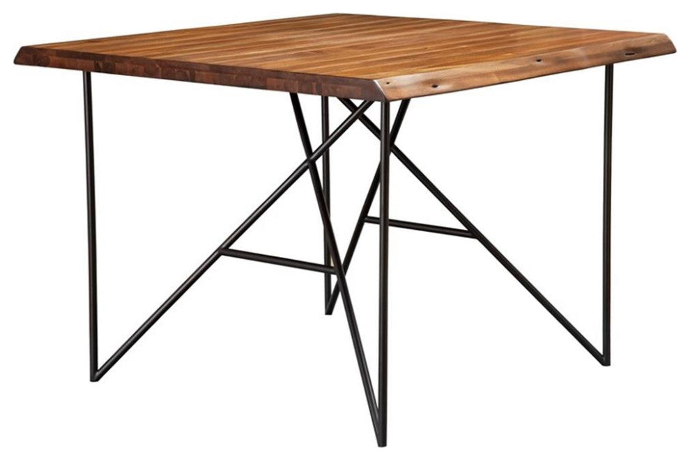 Alpine Furniture Live Edge Solid Wood Pub Table with Metal Legs in Lig
