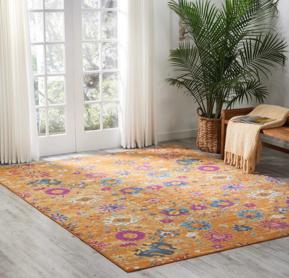 8 x 10 Sun Gold and Navy Distressed Area Rug