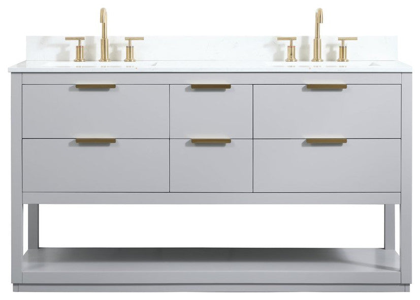 Elegant VF19260DGR-BS 60"Single Bathroom Vanity, Gray With Backsplash