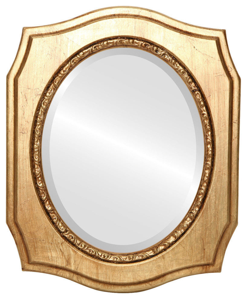 San Francisco Framed Oval Mirror in Gold Leaf, 19"x23"
