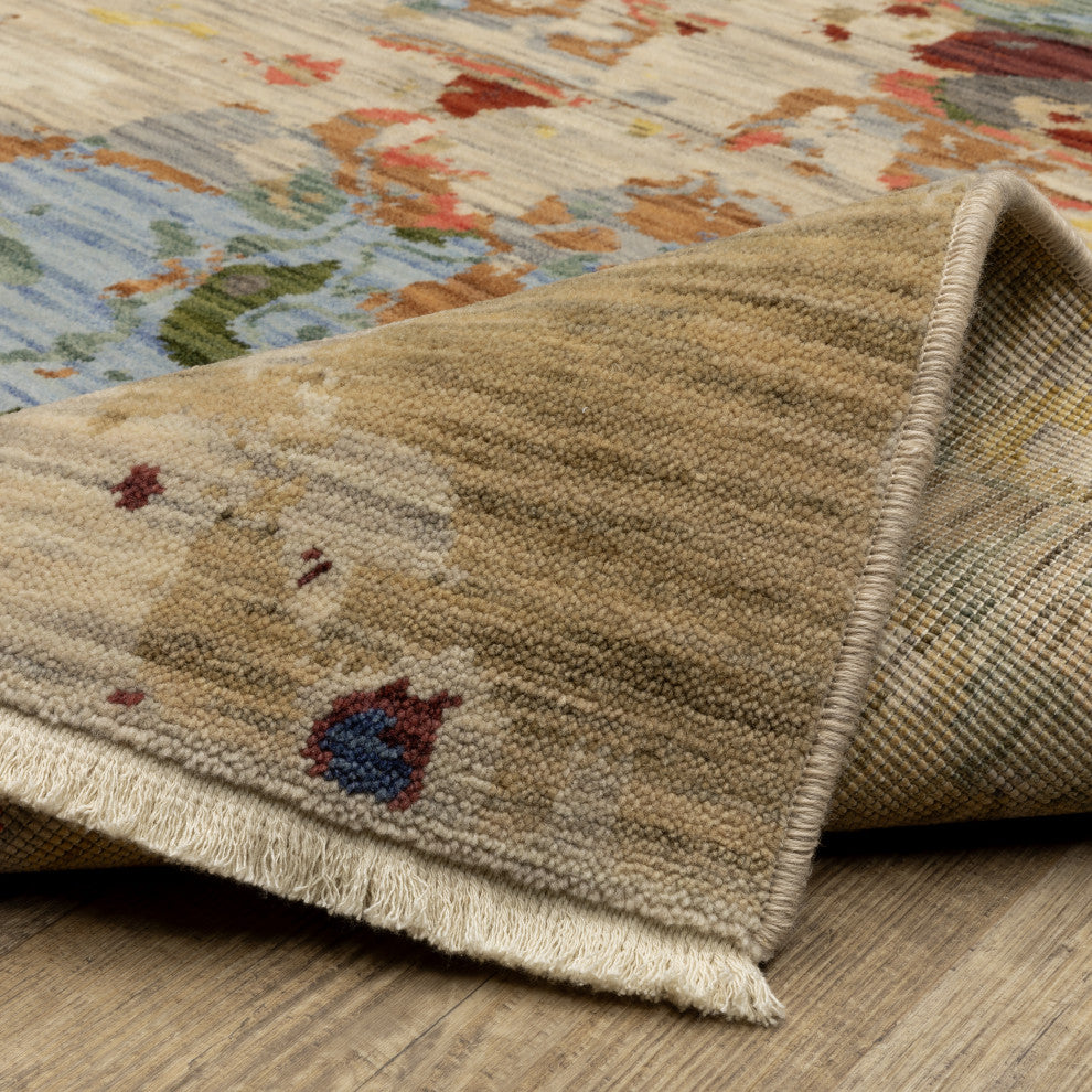 Saturn Melded Abstract Beige/Multi Wool Blend Area Rug Runner 2'6" x 12'