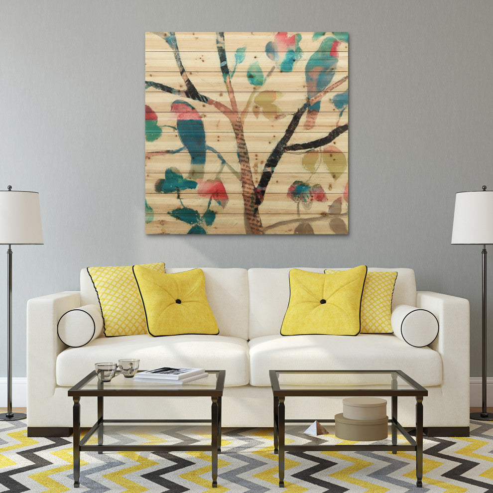 "Woodland Story 1" Wall Art Printed On Solid Fir Wood Planks