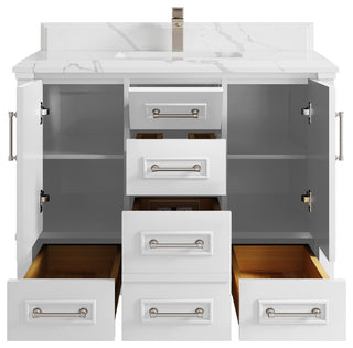 Aberdeen 42 Single Sink Bath Vanity in White 1.5" White Quartz