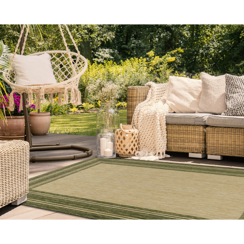 Carmel Multi Border Indoor/Outdoor Rug, Green, 4'10"x7'6"