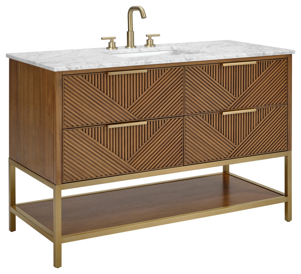 Diamond 48" Bath Vanity, Walnut/Satin Brass, 48", Marble Top
