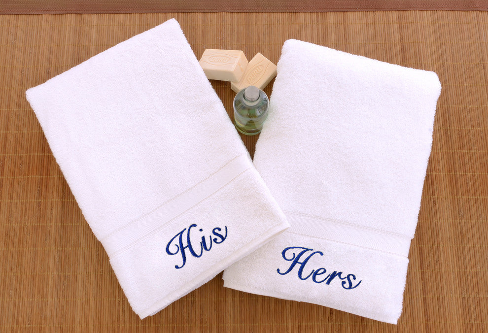 His and Hers Hand Towels, Set of 2, White