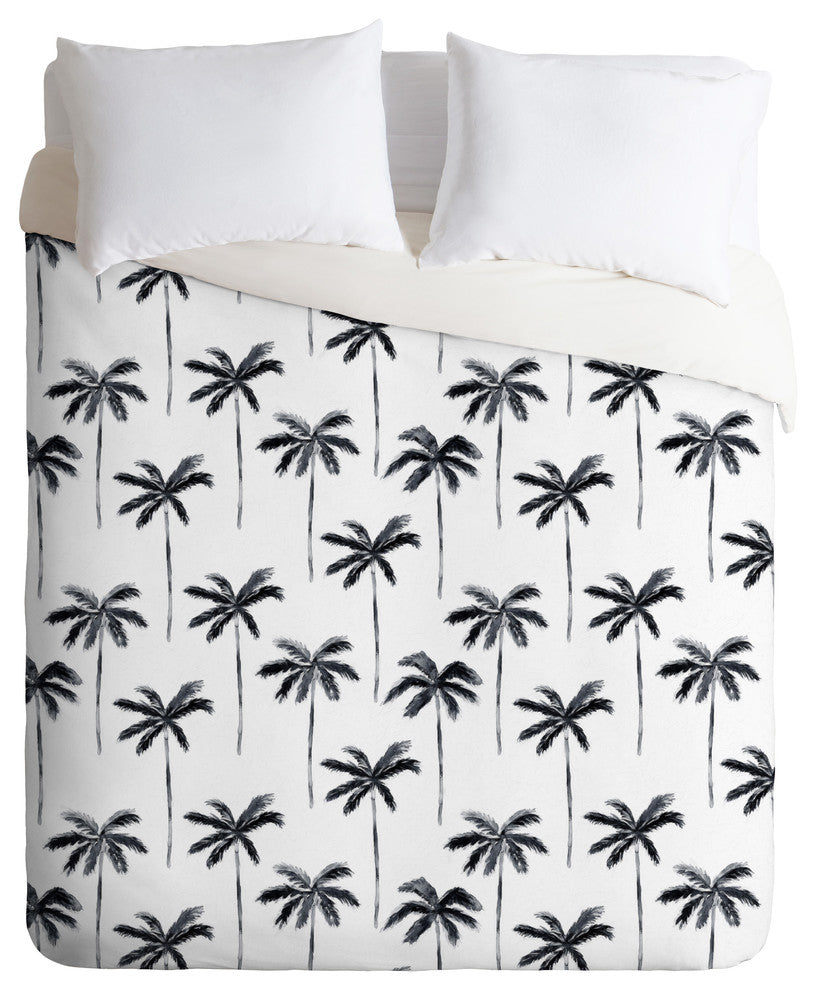 Little Arrow Design Co Watercolor Palm Tree, Black Duvet Cover Set, Twin XL